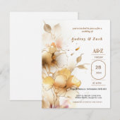 Gouden witte Bloem TROUW Uitnodiging (Voorkant / Achterkant)