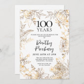 Gouden Witte Bloemen 100ste Verjaardagsfeest Kaart (Voorkant / Achterkant)