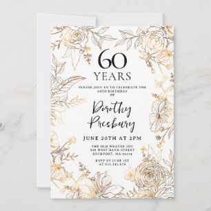 Gouden Witte Bloemen 60ste Verjaardag Uitnodiging