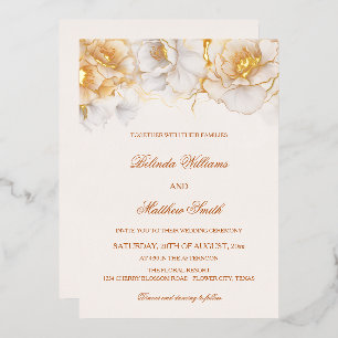 Gouden Witte Bloemen Folie Uitnodiging