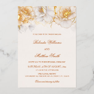 Gouden Witte Bloemen Folie Uitnodiging