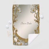 Gouden Witte Bloemen Golfhanddoek (Insitu)