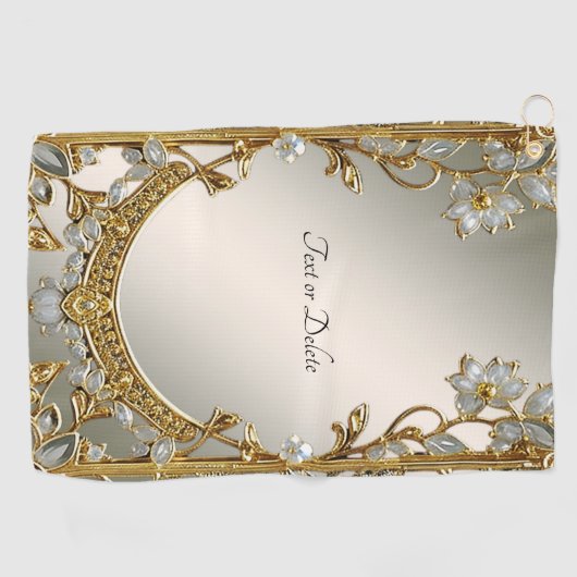 Gouden Witte Bloemen Golfhanddoek (Horizontaal)