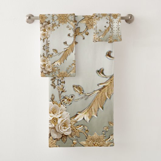 Gouden  Witte Bloemen Handdoek Set (Insitu)