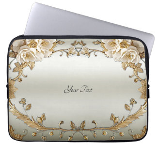 Gouden Witte Bloemen Laptop Mouw Sleeve