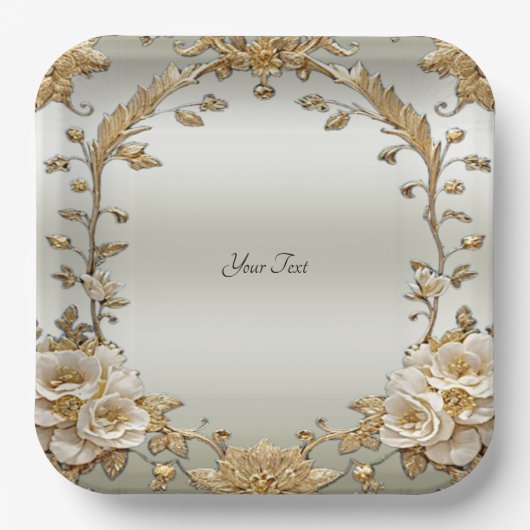 Gouden  Witte Bloemen Papier Bord (Voorkant)