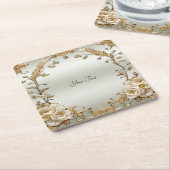 Gouden Witte Bloemen Papier Onderzetter (Schuin)