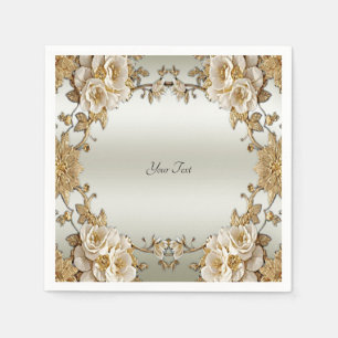 Gouden  Witte Bloemen Servetten
