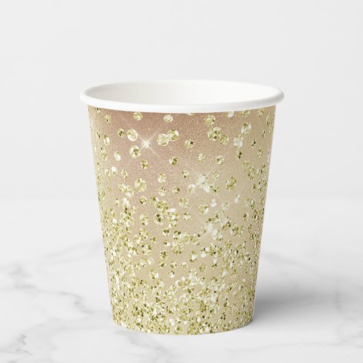 Gouden witte glitter confetti shimmer glans look papieren bekers (Achterkant)