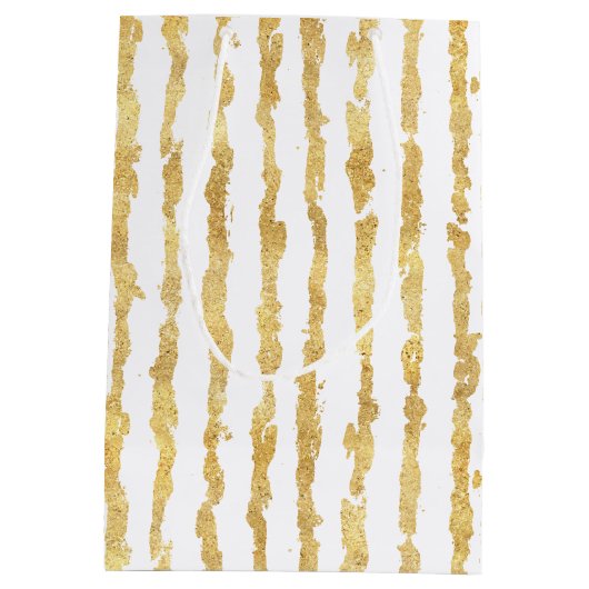 Gouden witte glitz strepen medium cadeauzakje (Achterkant)