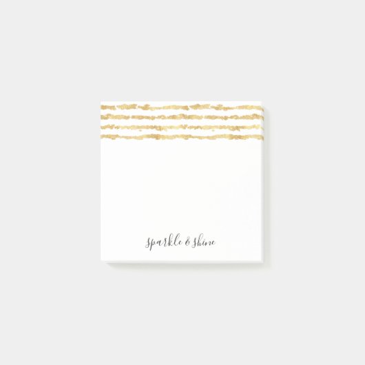 Gouden witte glitz strepen schitteren glans post-it® notes (Voorkant)