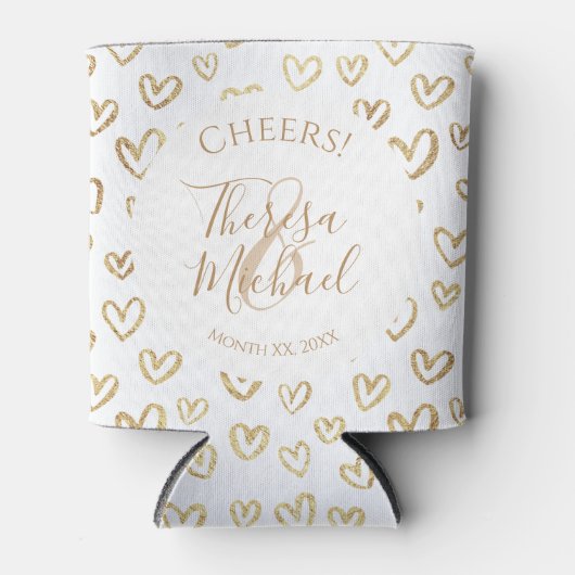Gouden Witte Harten Aangepaste Gezegde Naam Datum Blikjeskoeler (Voorkant)