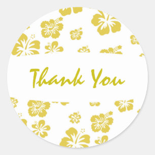 Gouden & Witte Hibiscus Bloem Bloemstuk Feest Stic Ronde Sticker