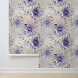 Gouden witte lavendel paarse bloemen behang