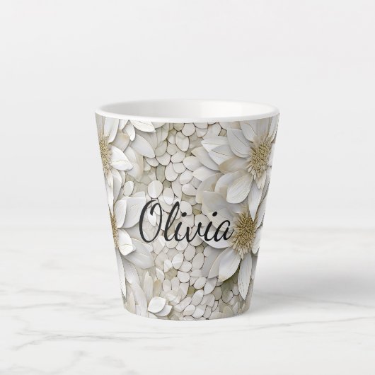 Gouden witte lotusbloemen gepersonaliseerd latte mok (Voorkant)