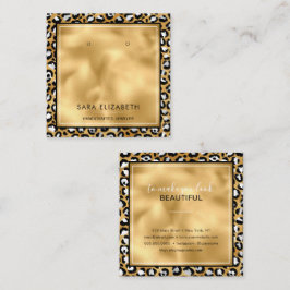 Gouden Witte Luipaard Print Oorbel Display Kaart Vierkante Visitekaartje