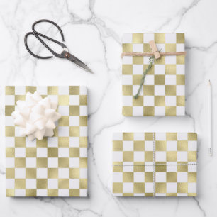 Gouden witte metallic vierkant patroon achtergrond inpakpapier vel