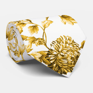 Gouden & Witte Moderne Vintage Botanische Stropdas