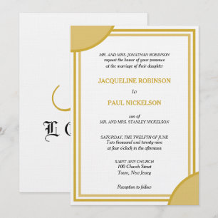 Gouden Witte Monogram Geometrische Trouw Kaart