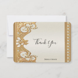 Gouden  witte parels bedankkaart