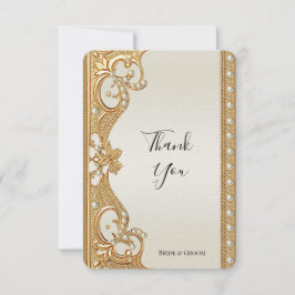 Gouden  witte parels bedankkaart