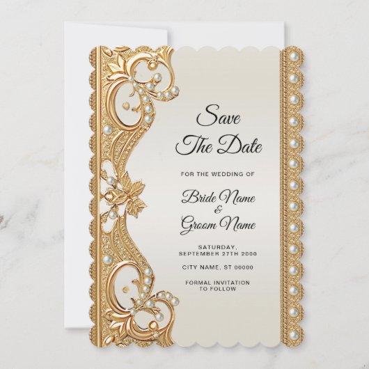 Gouden  witte parels Bewaar de datum Save The Date (Voorkant)