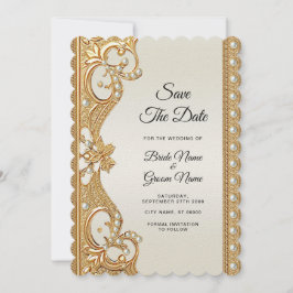 Gouden  witte parels Bewaar de datum Save The Date