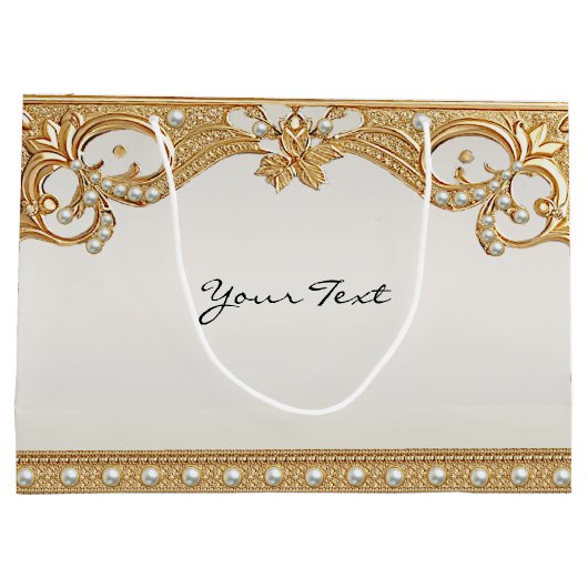 Gouden Witte Parels Gift Bag Groot Cadeauzakje (Achterkant)