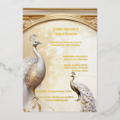 Gouden witte pauw art nouveau elegant echt folie uitnodiging (Voorkant)