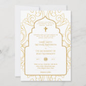 Gouden Witte Sierlijke Katholieke Huwelijksmis Bru Kaart (Voorkant)