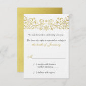 Gouden Witte Sneeuwvlok Bloemen Trouwen RSVP Reage (Voorkant / Achterkant)