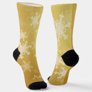 Gouden Witte Sneeuwvlokken Minimalistische Kerst N Sokken