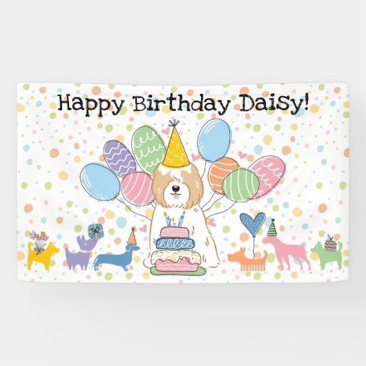 Gouden Witte Tibetaanse Terriër Hond Verjaardagsfe Spandoek (Horizontaal)