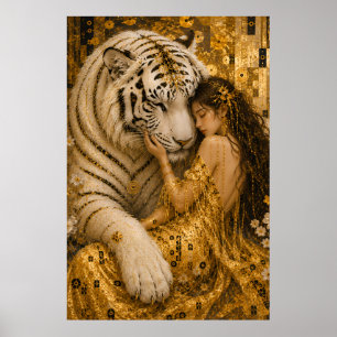 Gouden Witte Tijger Beschermer Fantasy Kunst Poster