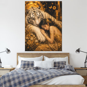 Gouden Witte Tijger Eeuwige Beschermer Fantasie Ku Canvas Afdruk