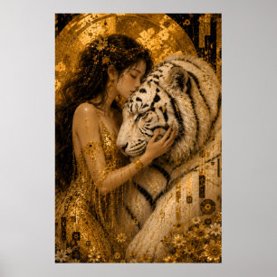 Gouden Witte Tijger Koningin Fantasy Kunst Poster