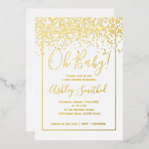 gouden witte typografie baby shower folie uitnodiging
