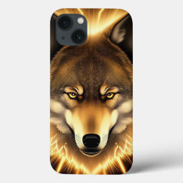 Gouden Wolf Face Art straalt gloeiende energie uit iPhone 13 Hoesje