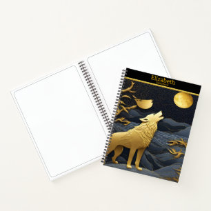 Gouden wolf huilt naar de maan notitieboek