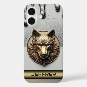 Gouden Wolf Met Aangepaste Naam 🐺 iPhone 16 Hoesje