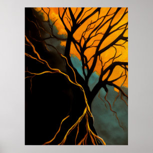 Gouden wortels en schemerboom poster