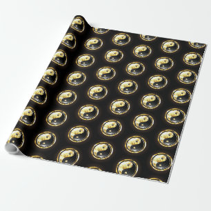 Gouden Yin Yang op zwart Cadeaupapier