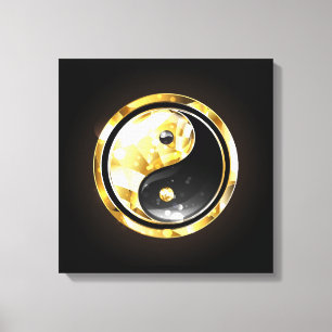 Gouden Yin Yang op zwart Canvas Afdruk