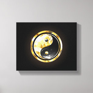 Gouden Yin Yang op zwart Canvas Afdruk