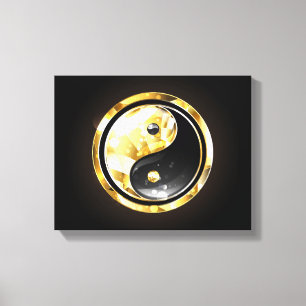 Gouden Yin Yang op zwart Canvas Afdruk