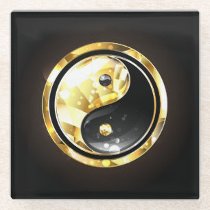 Gouden Yin Yang op zwart Glazen Onderzetter