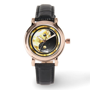 Gouden Yin Yang op zwart Horloge