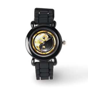 Gouden Yin Yang op zwart Horloge