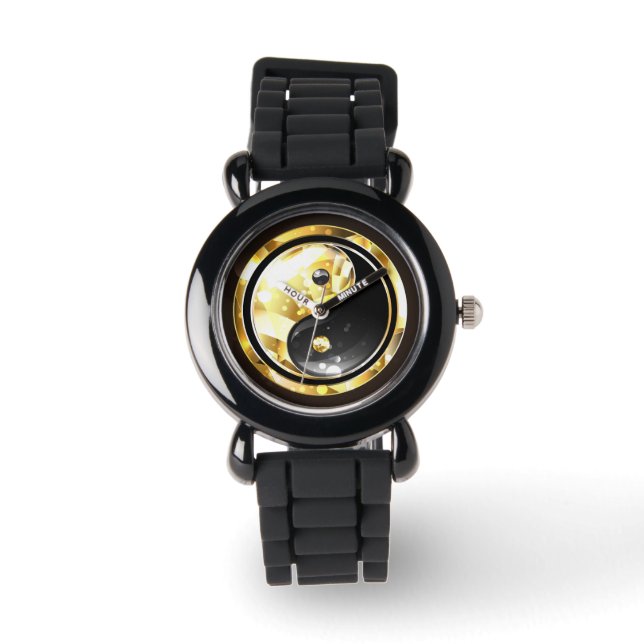 Gouden Yin Yang op zwart Horloge (Voorkant)