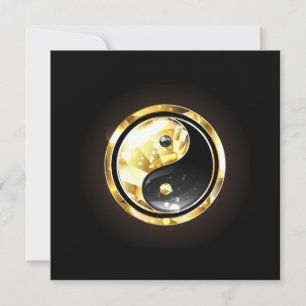 Gouden Yin Yang op zwart Notitiekaartje